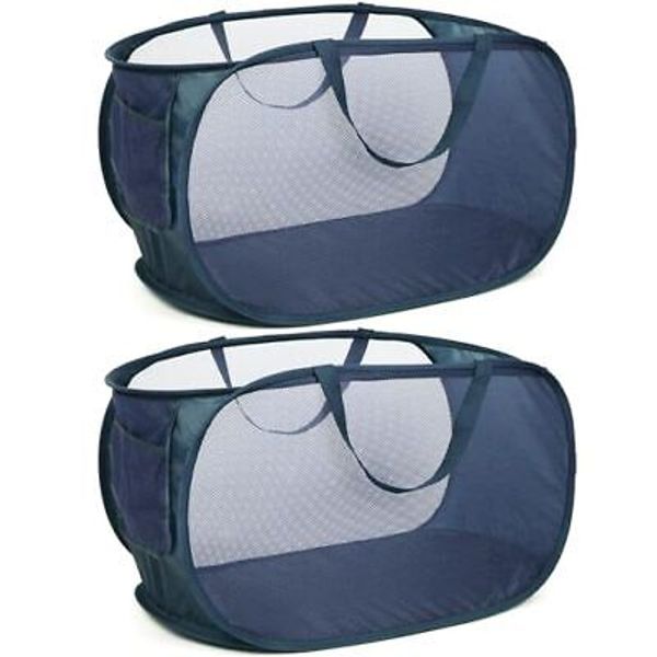 Durable Collapsible Laundry Baskets, Mesh Pop Up Pop Horizontal 2 x Navy Blue