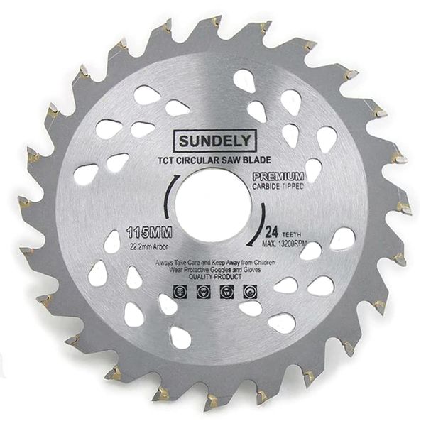 SUNDELY® Carbide Tipped TCT Circular Saw Blade Angle Grinder Disc 115 mm X 22.2 mm X 24T or 40T (4.5" X 0.87") for Wood Laminate Plywood Tree PVC Plastic Trimmer Cutter (1 Piece, 24T)