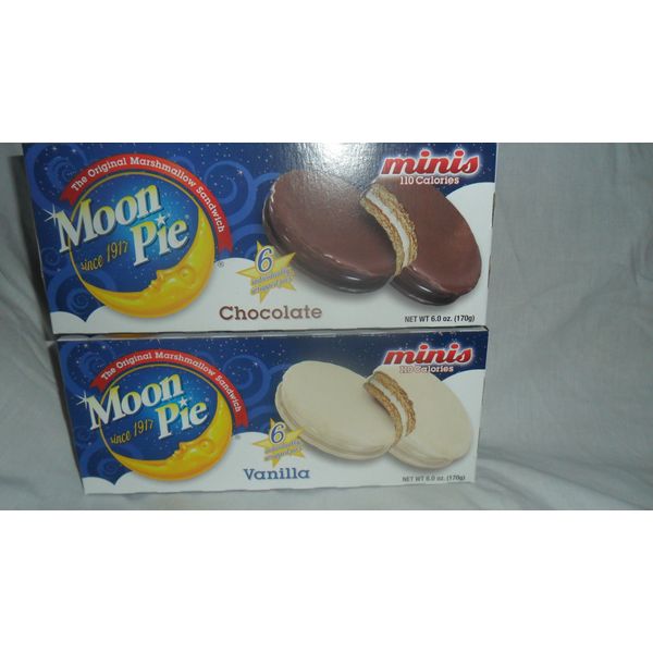 Moon Pie 6 Oz Vanilla Mini's Box + 6oz Chocolate Mini's Box Marshmellow Sandwhich Bundle Gift