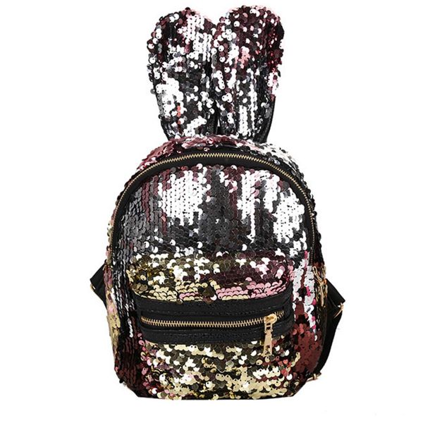 Sequin backpack Shoulder Bag For Women With Cute Rabbit Ears Backpack Sequins Shoulder Bag Travel Day pack (Multicolor Gold)