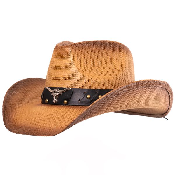 grinderPUNCH Western Outback Cowboy Hat Men's Women's Style Classic Straw Western Cowgirl Hat Brown