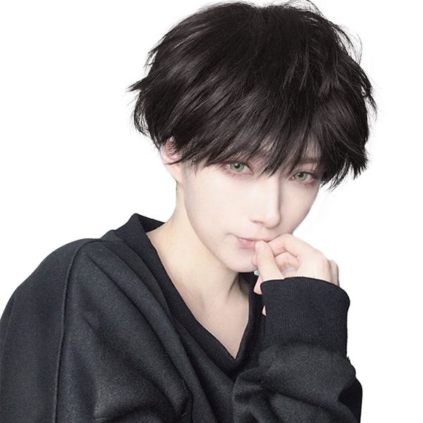 BARSDAR Wig, Men's, Clothing, Short, Inner Color, Full Wig, Black, Men's, Harajuku, Cool, Handsome, Natural, Small Face, Heat Resistant, Popular, Fashion, Unisex, Gradation, Short Hair, Net and Comb, Natural Black