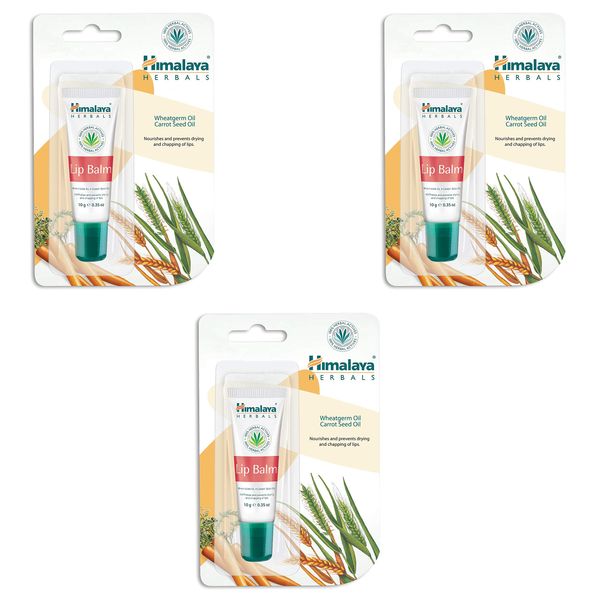 Himalaya Lip Balm with Wheatgerm Oil & Carrot Seed Oil Repairs Dry and Chapped Lips, Enhances Lip Color, Prevents Moisture Loss and Contains Essential Nourishment of Vitamin E -10g (Pack of 3)