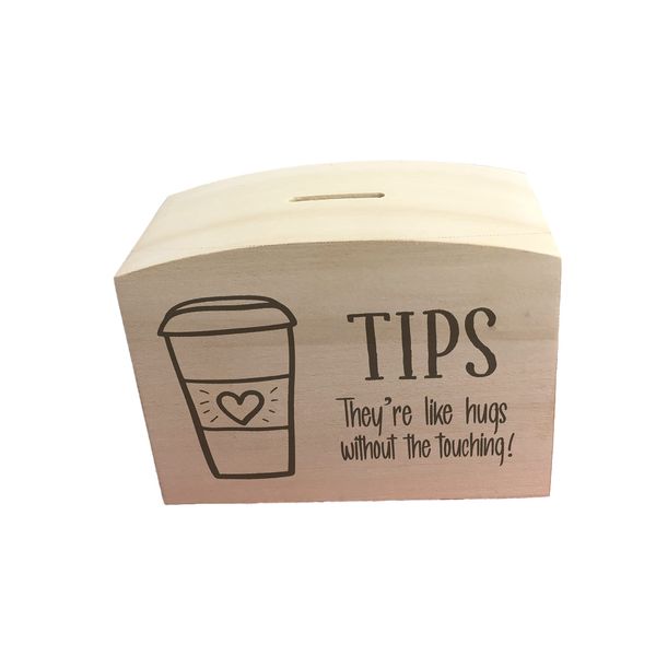 Tips are hugs without the touching Tip Jar Wooden Money Box For Café Bar Reception Business Rustic Shabby Chic