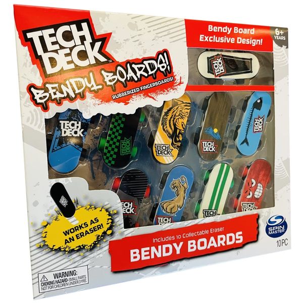 Tech Deck Bendy Boards Collectible Mini Skateboard Erasers, Rubberized Fingerboards (Set 2)