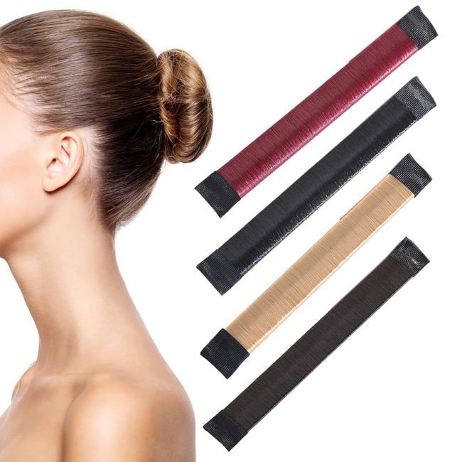 HNJUSR Dutt Maker,4 Pack Flechthilfe Haare Mädchen Und Damen, Haarstrickwerkzeug Zubehör DIY-Haarstyling für Lange und Kurze Haare,Braun Donut Hair Bun Maker für Kinder Dutt Haar,mehrere Farben