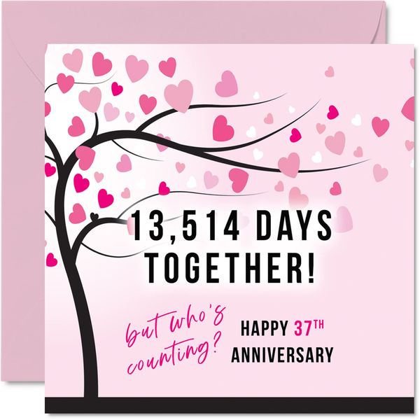 Funny 37th Anniversary Card for Wife or Husband - 13514 Days Together - I Love You Gifts, Happy 37th Wedding Anniversary Cards for Partner, 145mm x 145mm Greeting Card for Thirty-Seventh Anniversaries