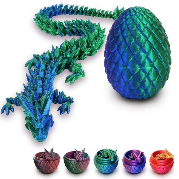 Generic 3D Printed Dragon in Egg, Full Articulated Dragon Crystal Dragon with Dragon Egg, Home Office Decor Executive Desk Toys, Adults Fidget Toys for Autism/ADHD, 12 Inches (Laser Green)