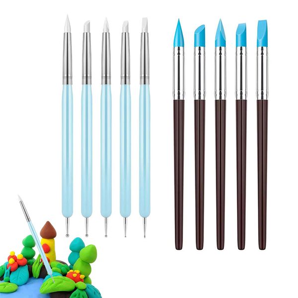 10Pcs Silicone Sculpting Tools Polymer Clay Tools Wood Carving Sculpting Tools Set Silicone Paint Brush Rubber Paint Rubber Tip Silicone Clay Sculpting Tool for Pottery Craft Beginners