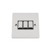 Light Switch 3 Gang 2 Way 10A -Polished Chrome -Flat -Black Insert -Metal Rocker Switch