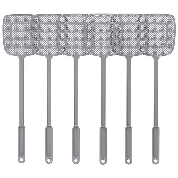 MR.SIGA Heavy Duty Long Handle Fly Swatter, Gray, 6 Pack