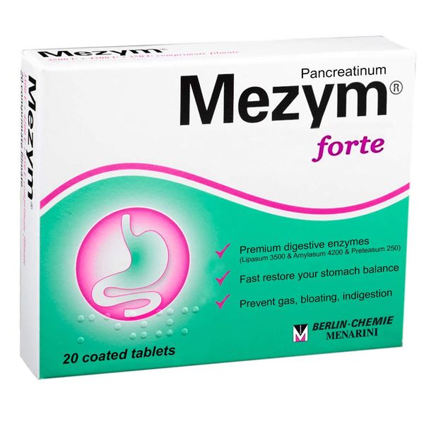 Mezym Forte 20 Tablets (Dietary Supplement, Pancreatin Enzymes for digestion support)