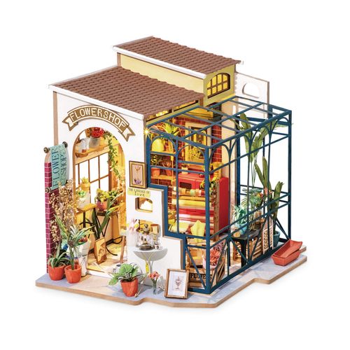 Rolife DIY Miniature House Kit Flower Shop, Tiny House Kit for Adults to Build, Mini House Making Kit with Furniture, Halloween/Christmas Decorations/Gifts for Family and Friends(Emily's Flower Shop)