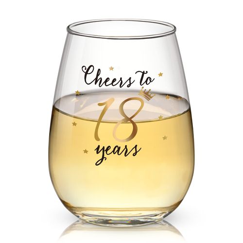 Livole Unusual 18th Birthday Gifts for Girls, Boys, Her, Him, 18th Birthday Decorations, Cheer to 18 Years, 18th Anniversary Wedding Gifts, 15oz Stemless Wine Glasses, Wine Tumbler for Champagne
