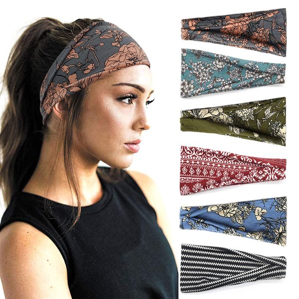 Boho Headbands For Women Fashion Wide Headband Yoga Workout Head Bands Hair Accessories Band 6 Pack