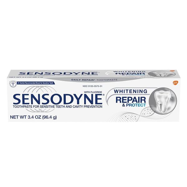 Sensodyne Whitening Toothpaste for Sensitive Teeth, Repairs and Protects 3.4oz Tubes