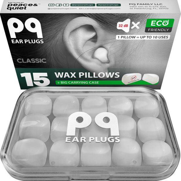 PQ Silicone Ear Plugs for Sleeping - 15 Silicone Earplugs for Sleeping and Swimming - Noise Cancelling and Ear Protection with Gel Earplugs - Sound Insulation Level 32 dB Sleep Earplugs, 15 Pillows