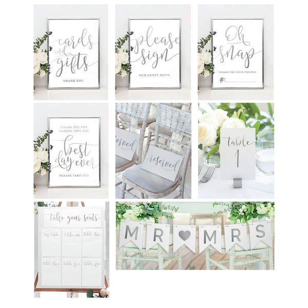 Party Pack 2 - The Script Collection | A5 Signs - Wedding Reception Essentials (Silver)