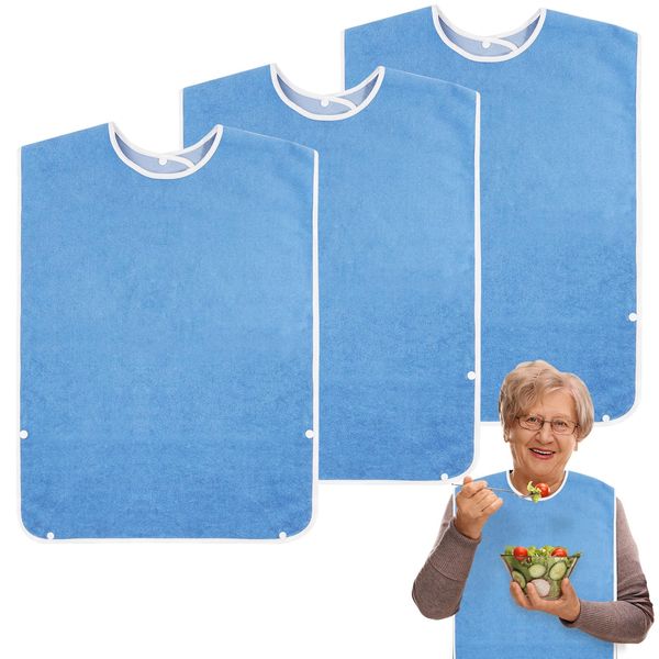 WenYa 3 Pack Adult Bibs for Elderly Washable, Feeding Adult Bib with Crumb Catcher Waterproof Clothing Protectors for Adult Elderly and Disabled