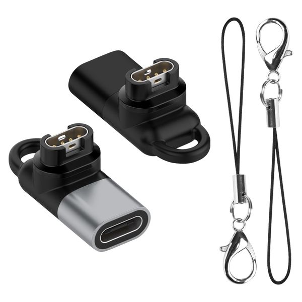 NEWZEROL 2 Stück USB-C Adapter Kompatibel für Garmin Fenix 7/7S 7X/Forerunner 165/965/265/265S/vivoactive 5/Venu 3/2/Epix2, [Mit Lanyard] 5V/1A Tragbar Ladeadapter für die Meisten Garmin-Schwarz/Grau