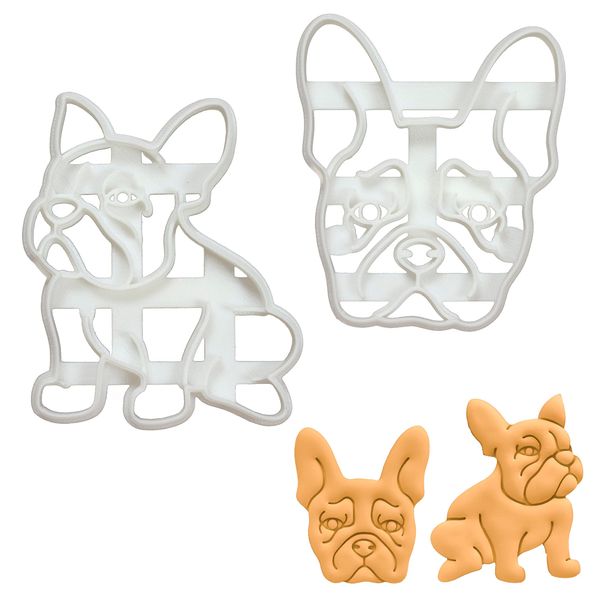 2er Set Französische Bulldogge Ausstechformen (Formen: Körper & Gesicht), 2 Teile, Bakerlogy