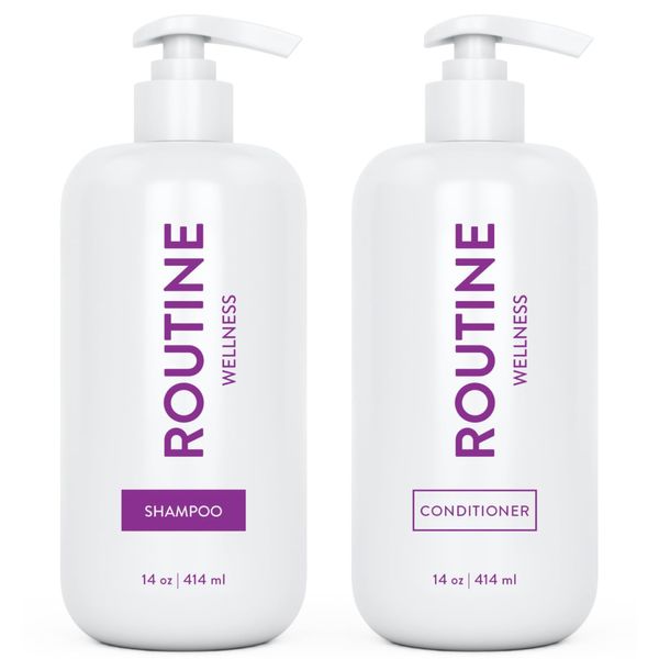 Routine Wellness Shampoo and Conditioner Set for Stronger Hair - Vegan, All Natural Biotin Shampoo with Nourishing Oils and Vitamins - Rose Hips 14oz (Pack of 2)