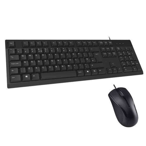 JUSTOP Extra Value Wired Keyboard And Mouse Set PC Computer Desktop Combo Slim UK Layout USB Connectors