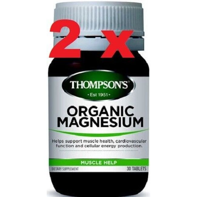 2 x Thompson's Organic Magnesium Tablets 30 - Muscle, Nervous and Heart health