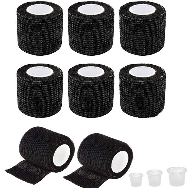 Norhogo 8 Stück Tattoo Griff Abdeckung Wrap, Tattoo Grip Wrap Tape Klebeband Klebeband Selbst klebendes Band Wrap Elastische Bandage Wickel griff für Tattoo Maschinen, Sport (schwarz)