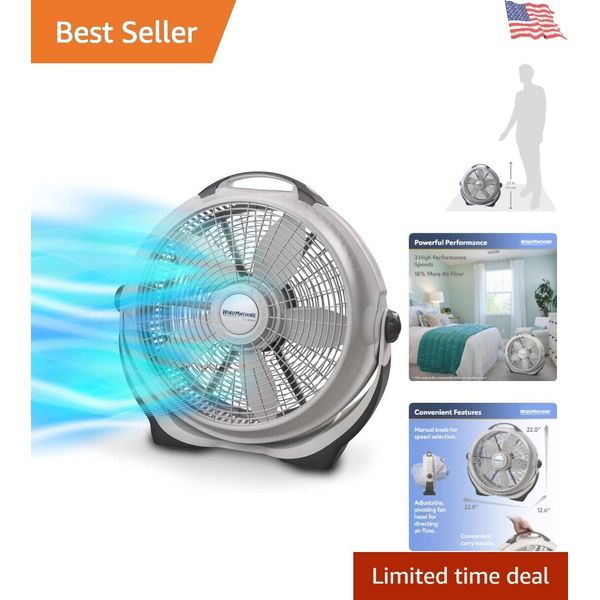 Quiet 20" Floor Fan with 3 Speeds and Pivoting Head for Large Spaces, White