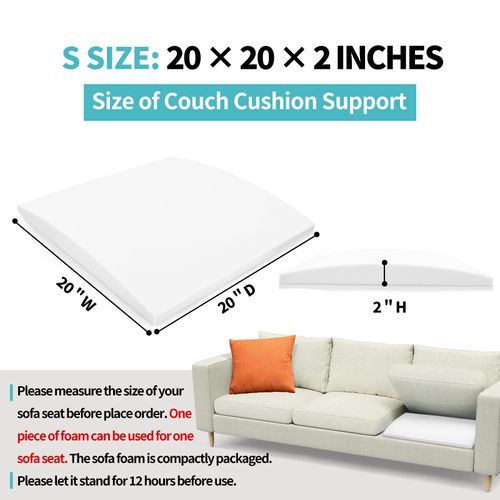BUYUE Sagging Furniture Fix Cushion, Support Pad for Sofas, Couches, Recliners High Density Foam Replacement Parts，DIY Repair Cuttable (20x 20x 2 White, 1 PC)