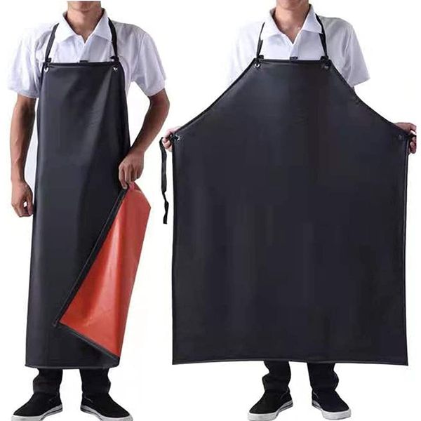 Lchkrep Men's Waterproof Apron Black, Lightweight Vinyl Aprons Rubber Apron for Dishwashing, Butcher, Dog Grooming, Fish Cleaning Industrial Apron,43"x29" Heavy Duty Apron (Black-1pack)