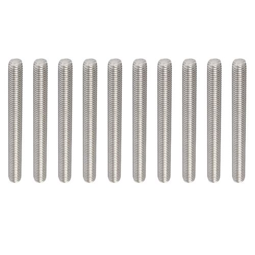 Rebower 10pcs Full Thread Rod 304 Stainless Steel Rod Bar Stud for Clamp and U-Bolt M8 x 80mm 1.25mm Pitch Male Thread Silver