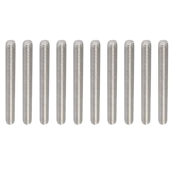 Rebower 10pcs Full Thread Rod 304 Stainless Steel Rod Bar Stud for Clamp and U-Bolt M8 x 80mm 1.25mm Pitch Male Thread Silver