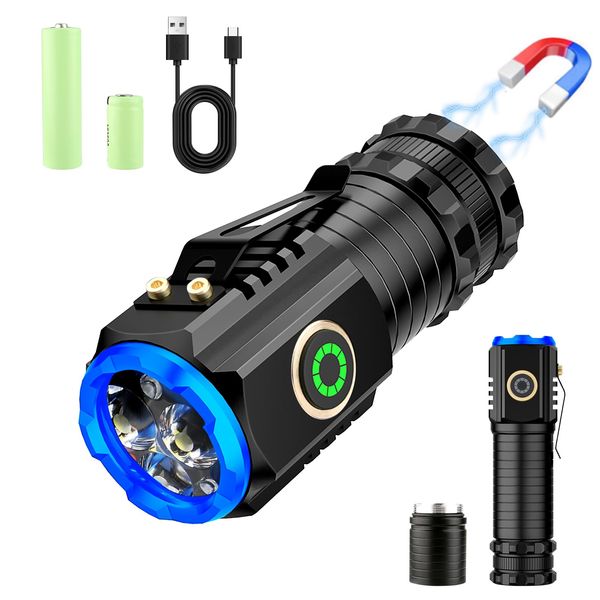 VANYIBON LED Flashlight, Powerful LED Light, 2,000 lm, High Brightness, Adjustable Length, COB Work Light, High Brightness, 5 Lighting Modes, Heavy Duty, Shock Resistant, Clip Included, Magnet,