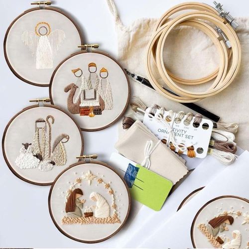 MAZAOTEU Christmas Embroidery Kits for Adults Beginners, Christmas Cross Stitch Kits, Needlepoint Ornament Holiday Embroidery Kit, Adult Crafts for Women DIY Hand Crossstitching Kits (Red Truck)
