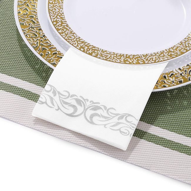 White Cloth Like Dinner Napkins with Gold Border - Linen Feel Disposable  Guest Towels, Absorbent, Soft, Elegant, Bathroom Hand Towel, Party,  Weddings