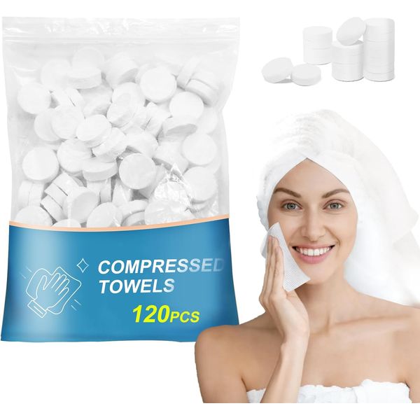 120 PCS Compressed Towels, Mini Disposable Face Towels for Travel, Camping, Home