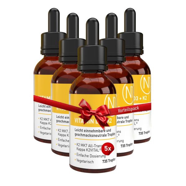 N1 Vitamin D3 K2 Tropfen 5x20 ml - Premium: 99,7+% All-Trans (K2VITAL® von Kappa) + hoch bioverfügbares D3, vitamin d k2, hochdosiert, optimal dosiert