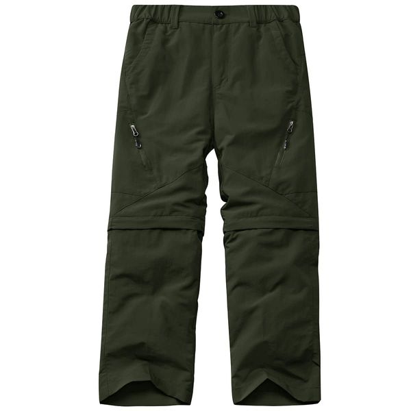 linlon Kids' Cargo Pants, Boy's Casual Outdoor Quick Dry Waterproof Hiking Climbing Convertible Trousers #9035-Army Green-L