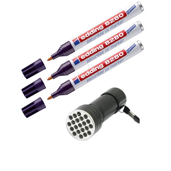 edding 8280 UV Marker Bullet Tip (Pack of 3 + 21 LED)