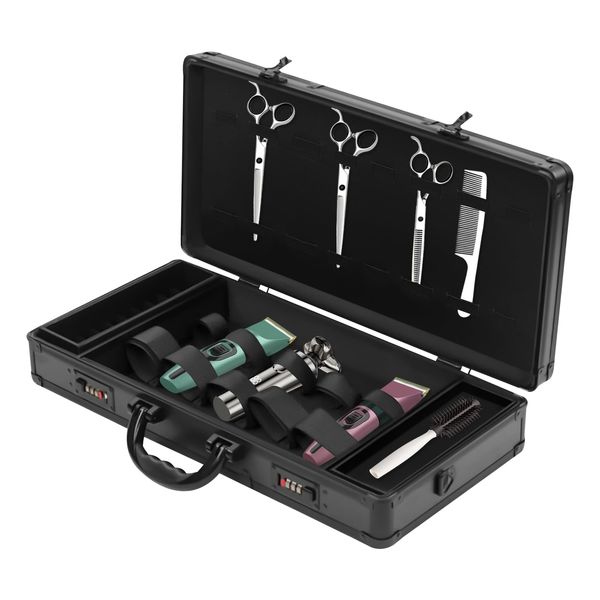 Barber Case Organizer Professional Barber Clipper Case Barber Travel Carrying Case w/Code Lock Stylist Tool Salon Hair Cutting Tool Kit Storage Organizer For Clippers Scissors Beauty Makeup (Black)