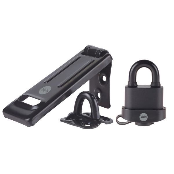 Yale - Y220B/51/118/HSP - Steel Hasp & Weatherproof Padlock - Outdoor use - Secure Gates - Secure Sheds - 3 Keys - High Protection