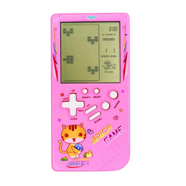 TAQY Cute Cat Pattern Block Game Console 23 Brick Games Racing/Tank Battle Retro Mini Game Machine Children's Game Console 70/80/90's Nostalgic Gifts Puzzle Toy Handheld Portable Game Device (Pink)