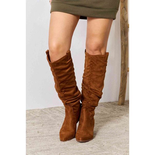 East Lion Corp Block Heel Knee High Boots - Chestnut / 6.5