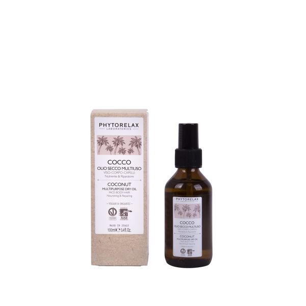 Phytorelax Laboratories Vegan & Organic Coconut - Mehrzweck-Trockenöl - Gesicht - Körper - Haar - Pflegend & Reparieren, Einwickeln, Sofort Einzieht - 100ml