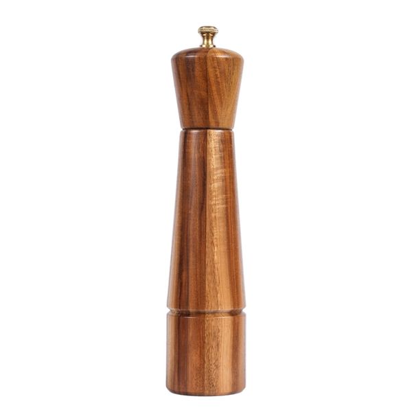 DeroTeno Pepper Grinder, Pepper Mill with Adjustable Stainless Steel, Acacia Wood, 27 cm Height, Bottom Dia: 6 cm, Upper Dia: 5.5 cm (Tray is NOT Included)