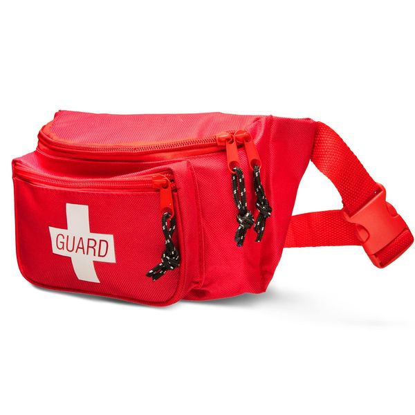 NOVAMEDIC First Aid Empty Fanny Pack, 8"x2"x6", Waist Bag with 3 Zippered Compartments & Adjustable Strap for Lifeguard, Hiking, Travel Men & Women, Durable, Red