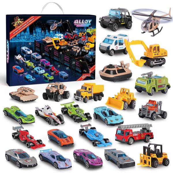 2024 Advent Calendar Kids 24pcs Play Vehicles for Boys, Christmas Gifts 24 Days Christmas Countdown Calendar for 3 4 5-7 8-12 Boys and Girls