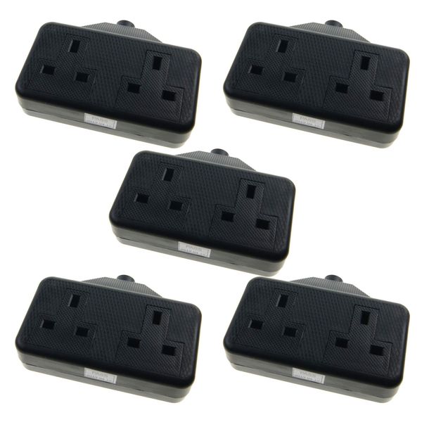 Ex-Pro 2 Gang High Impact Trailing Extension Socket, without Plug and Cable, 13A, Black - 5 Pack